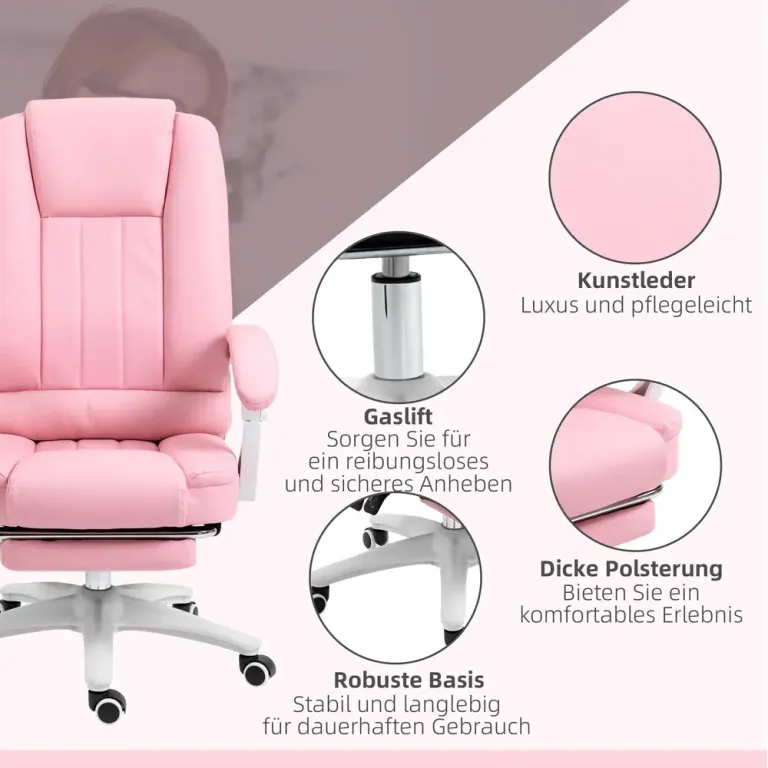 Ergonomisk Kontorsstol med Fotstöd Rosa Läder Justerbart Ryggstöd