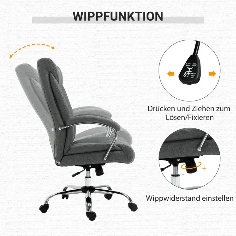 Ergonomisk Kontorsstol med Gungfunktion & Tjock Sits Grå
