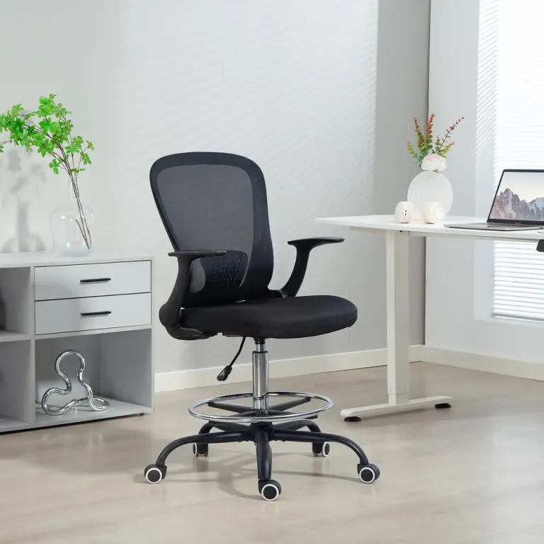 Ergonomisk Kontorsstol med Hög Rygg i Tyg Svart Högsits Justerbar