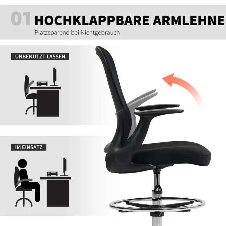 Ergonomisk Kontorsstol med Hög Rygg i Tyg Svart Högsits Justerbar