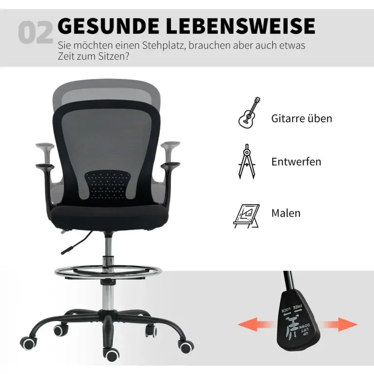 Ergonomisk Kontorsstol med Hög Rygg i Tyg Svart Högsits Justerbar