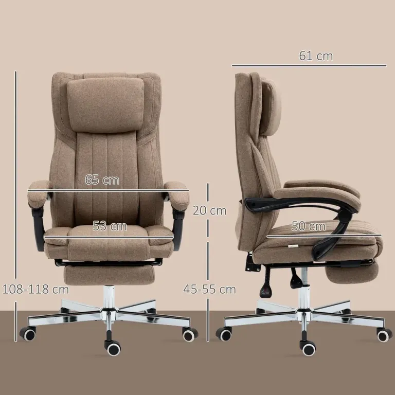 Ergonomisk Kontorsstol med Massage & Fällbart Ryggstöd Brun Fotstöd