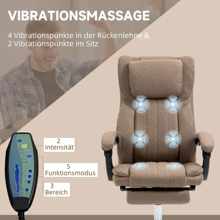 Ergonomisk Kontorsstol med Massage & Fällbart Ryggstöd Brun Fotstöd