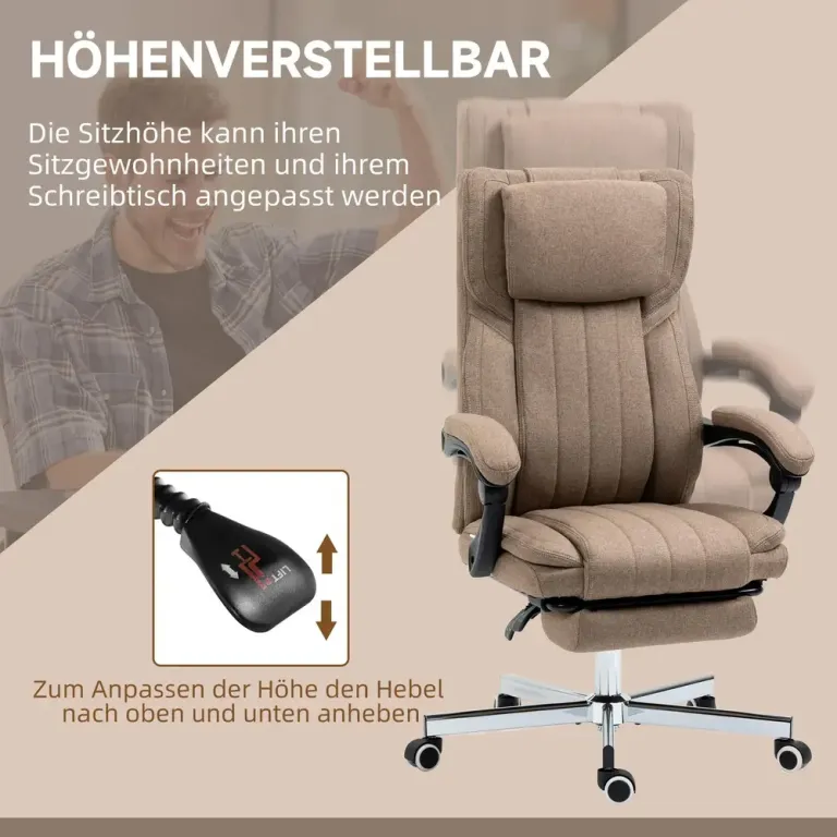 Ergonomisk Kontorsstol med Massage & Fällbart Ryggstöd Brun Fotstöd