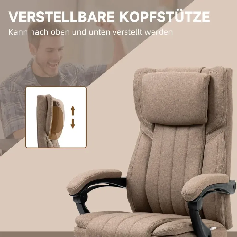 Ergonomisk Kontorsstol med Massage & Fällbart Ryggstöd Brun Fotstöd