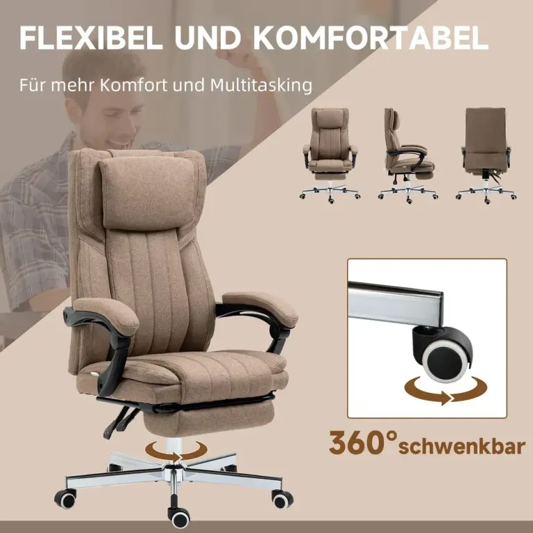 Ergonomisk Kontorsstol med Massage & Fällbart Ryggstöd Brun Fotstöd