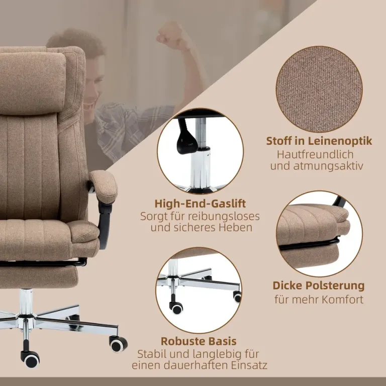 Ergonomisk Kontorsstol med Massage & Fällbart Ryggstöd Brun Fotstöd