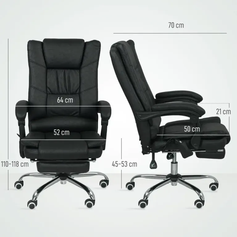 Ergonomisk Kontorsstol med Massage & Fotstöd Svart