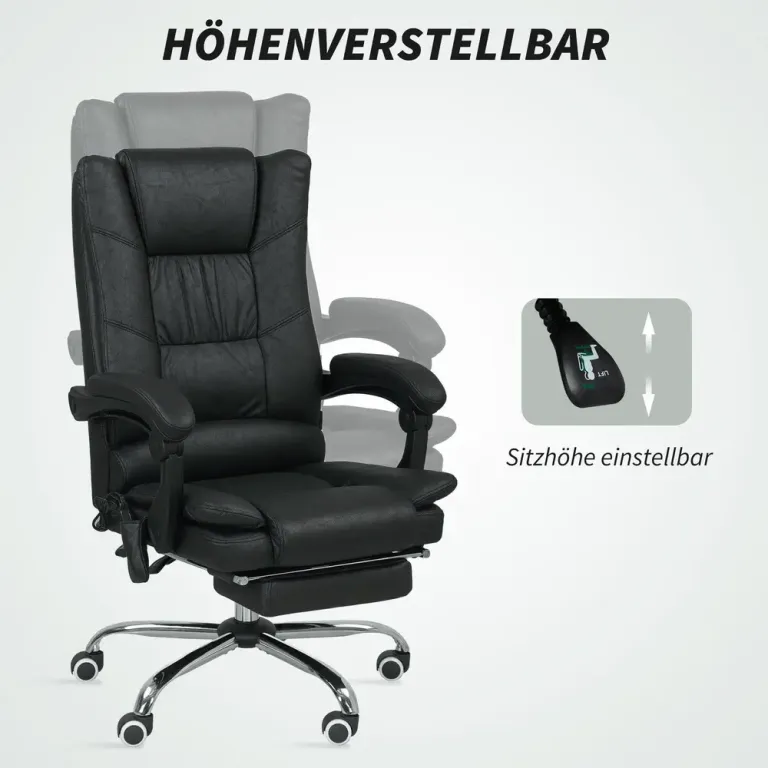 Ergonomisk Kontorsstol med Massage & Fotstöd Svart