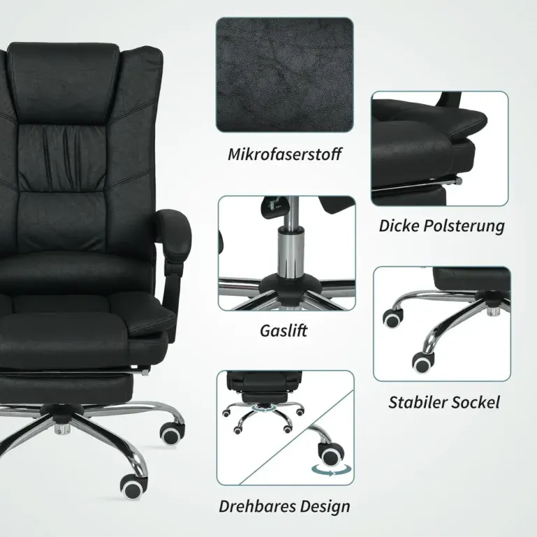 Ergonomisk Kontorsstol med Massage & Fotstöd Svart