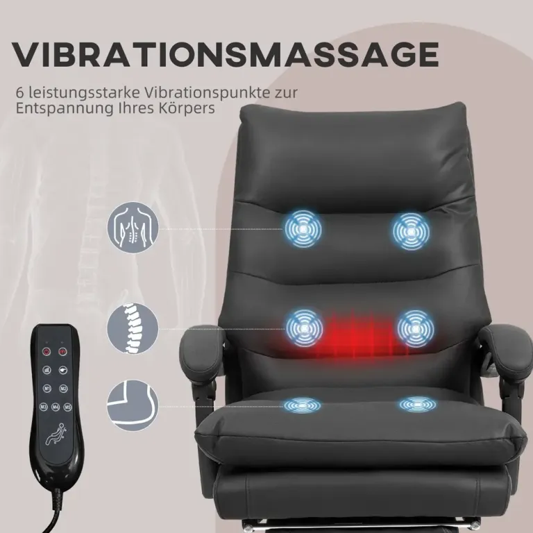 Ergonomisk Kontorsstol med Massage & Uppvärmd Sits Svart