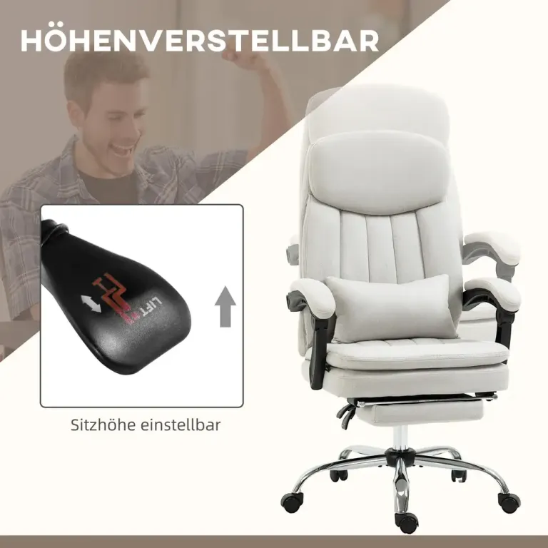 Ergonomisk Kontorsstol med Massage & Värme Gräddvit