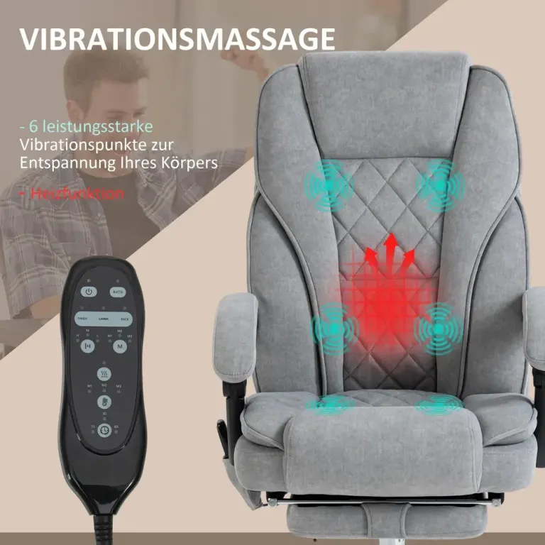 Ergonomisk Kontorsstol med Massagefunktion Fotstöd Grå