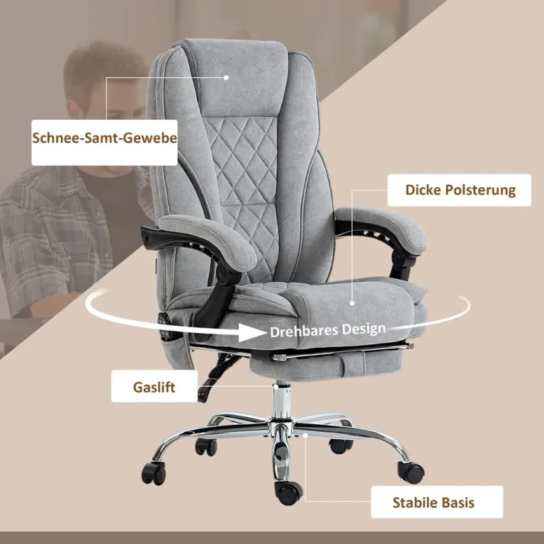 Ergonomisk Kontorsstol med Massagefunktion Fotstöd Grå