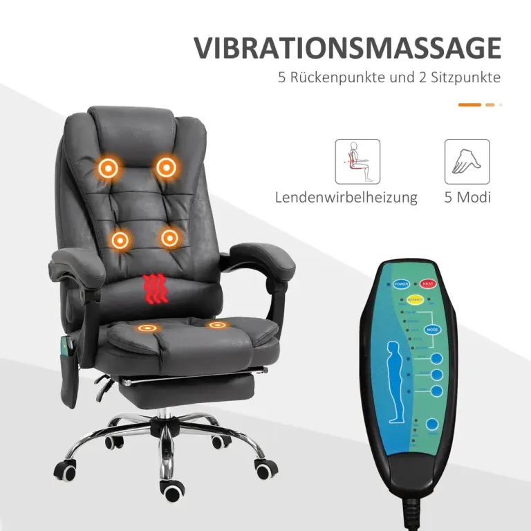 Ergonomisk Kontorsstol med Massagefunktion & Fotstöd Blå Mörkgrå