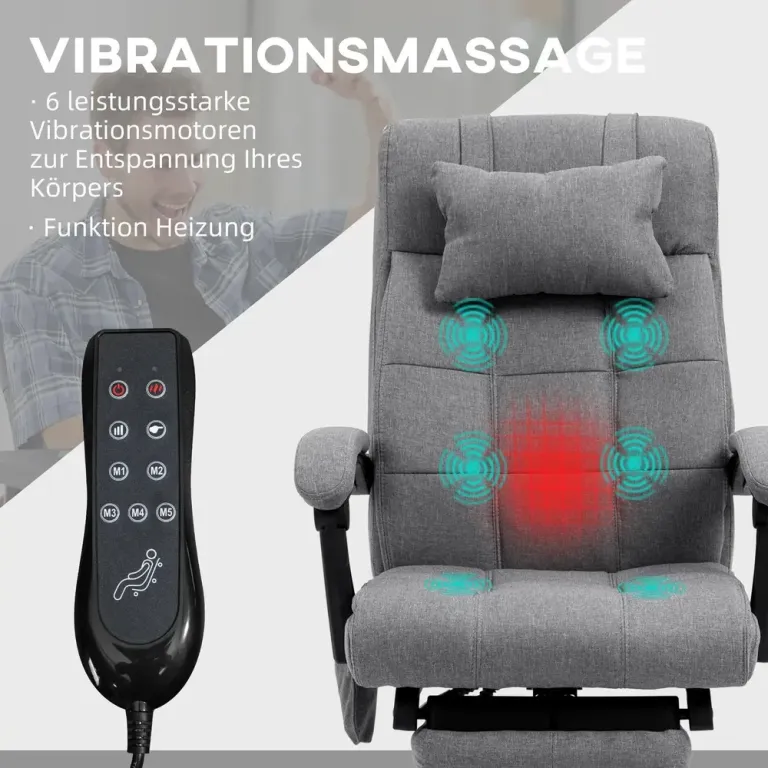 Ergonomisk Kontorsstol med Massagefunktion & Värme Grå