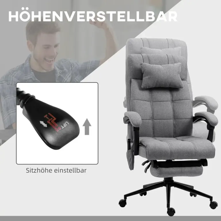 Ergonomisk Kontorsstol med Massagefunktion & Värme Grå