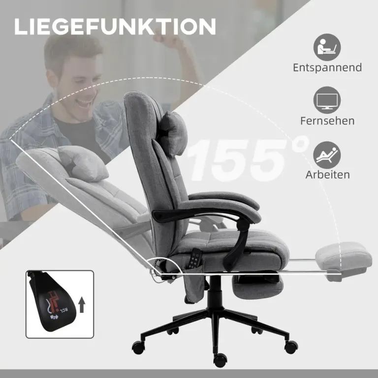 Ergonomisk Kontorsstol med Massagefunktion & Värme Grå