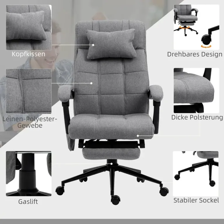 Ergonomisk Kontorsstol med Massagefunktion & Värme Grå