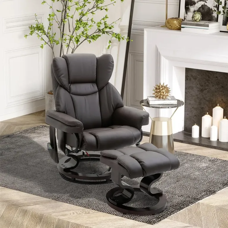 Relaxfåtölj med Massage och Fotpall Brun Konstläder Massagefåtölj