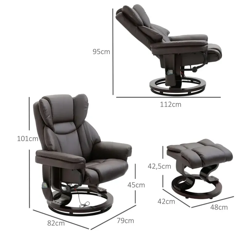 Relaxfåtölj med Massage och Fotpall Brun Konstläder Massagefåtölj