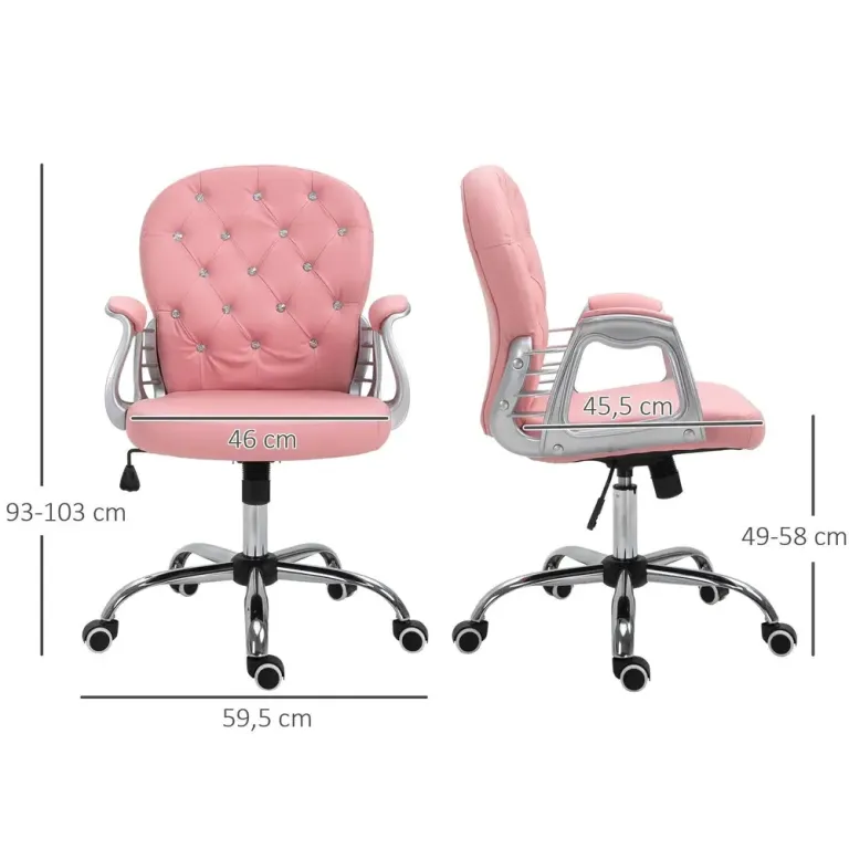 Ergonomisk Kontorsstol Skrivbordsstol Höjbar Rosa Knappar Sammet