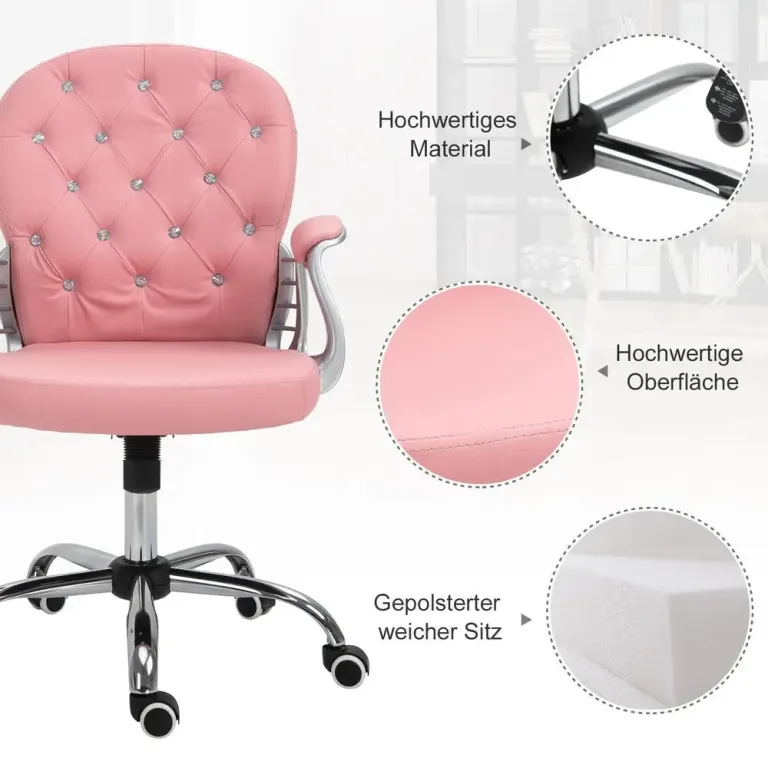 Ergonomisk Kontorsstol Skrivbordsstol Höjbar Rosa Knappar Sammet