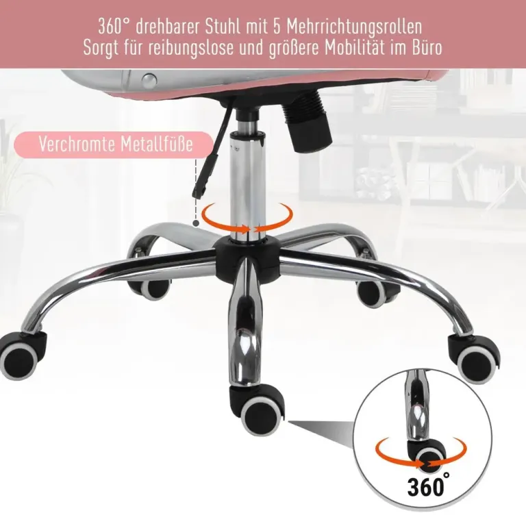 Ergonomisk Kontorsstol Skrivbordsstol Höjbar Rosa Knappar Sammet