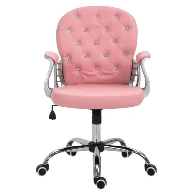 Ergonomisk Kontorsstol Skrivbordsstol Höjbar Rosa Knappar Sammet