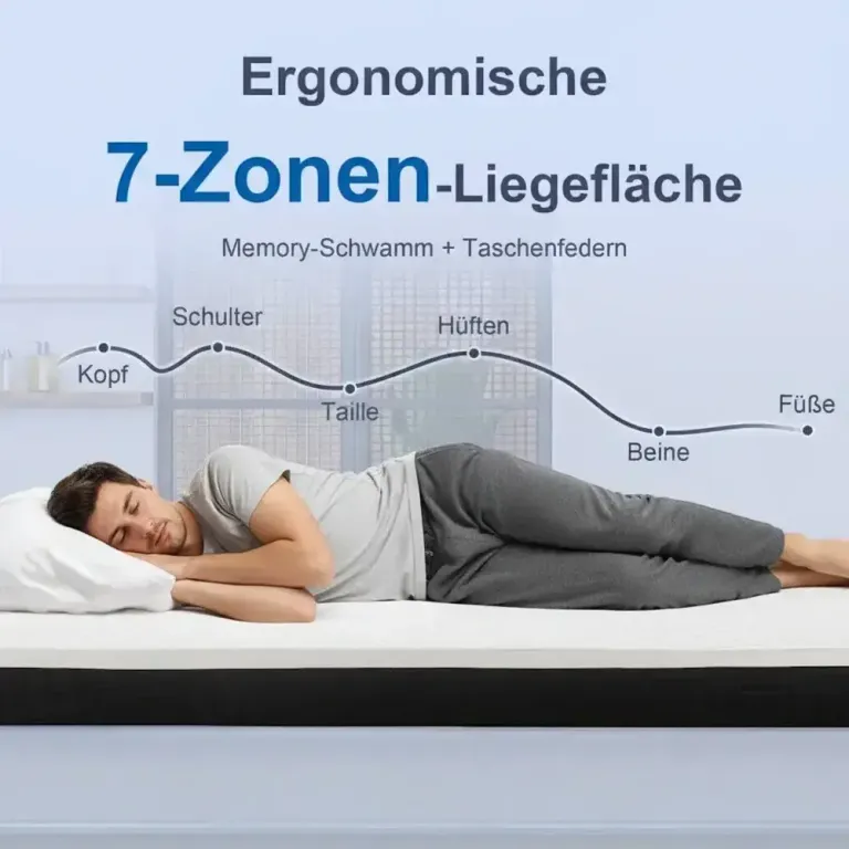 Ergonomisk Madrass med Memory Foam 7-Zoners Support, Vit