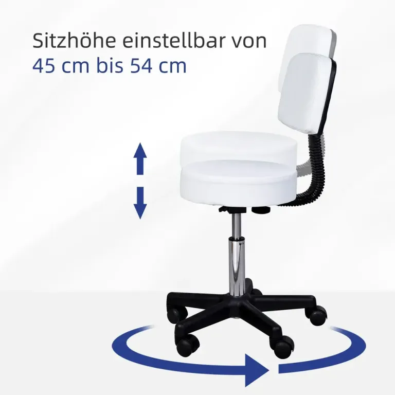 Ergonomisk Rullpall med Ryggstöd Snurrbar 72–84 cm Sänkbar