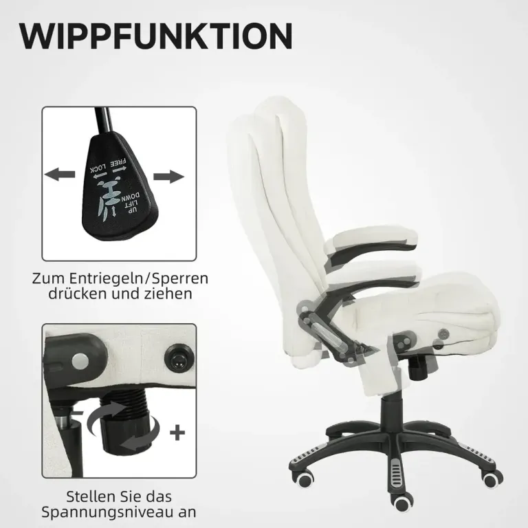Ergonomisk Skrivbordsstol med Massage Krämvit Kontorsstol Punkter