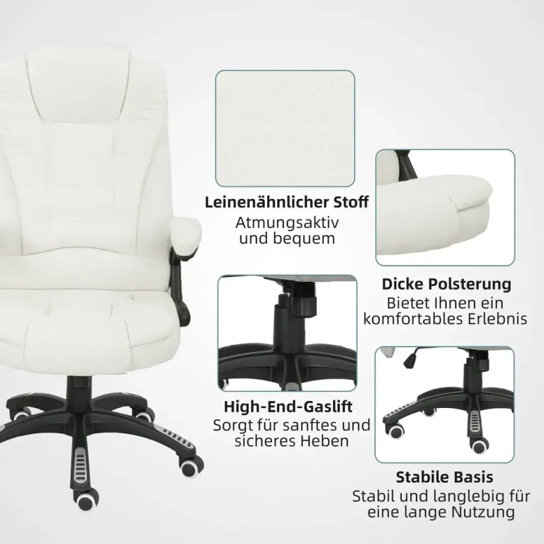 Ergonomisk Skrivbordsstol med Massage Krämvit Kontorsstol Punkter