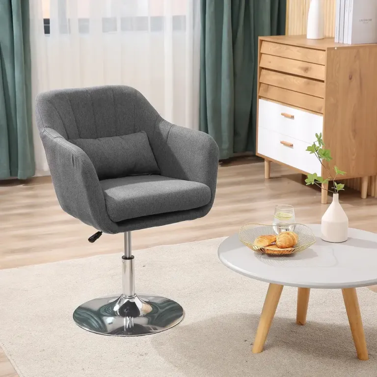 Ergonomisk Snurrstol Arbetspall i Sammet Grå Fåtölj Höjdjusterbar