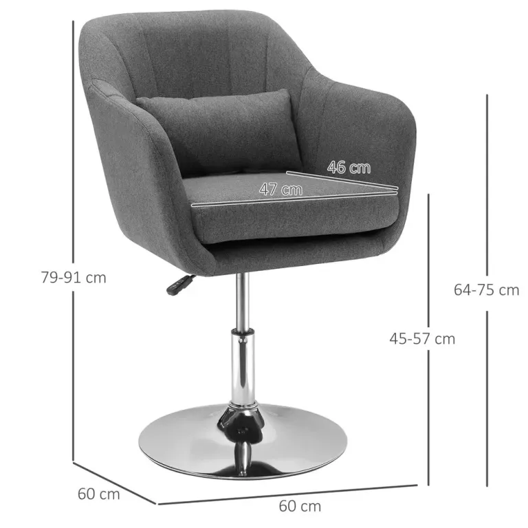 Ergonomisk Snurrstol Arbetspall i Sammet Grå Fåtölj Höjdjusterbar