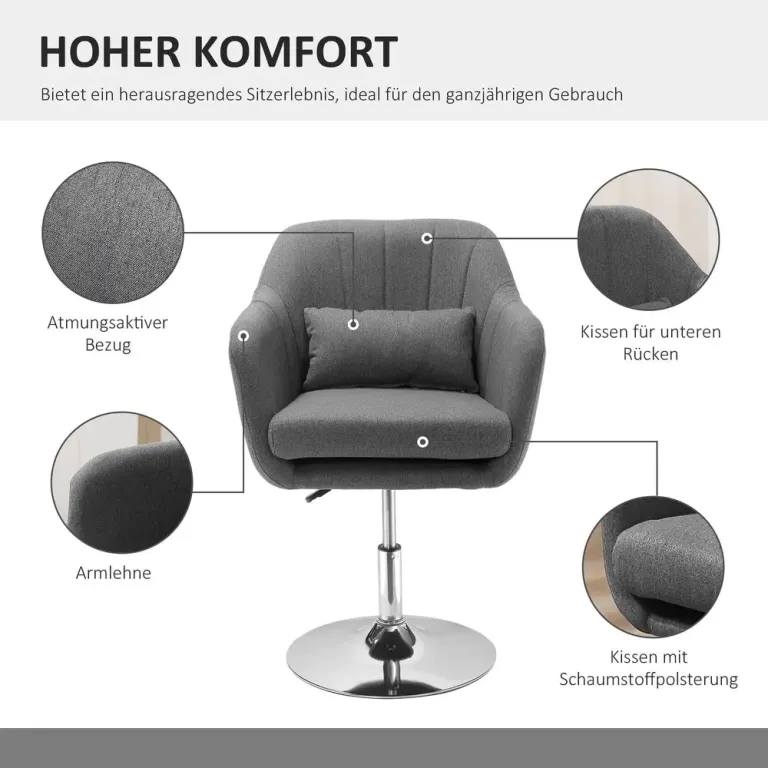 Ergonomisk Snurrstol Arbetspall i Sammet Grå Fåtölj Höjdjusterbar