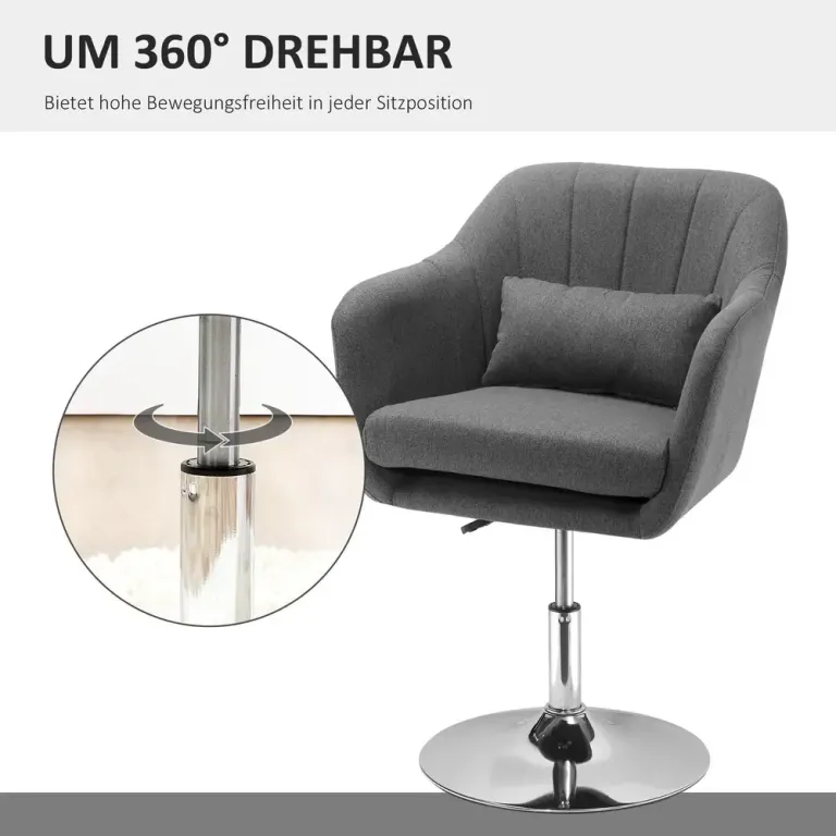Ergonomisk Snurrstol Arbetspall i Sammet Grå Fåtölj Höjdjusterbar