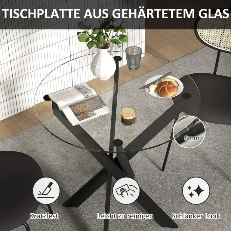 Matbord Runt Bord Svart Transparent 70 x 75 cm