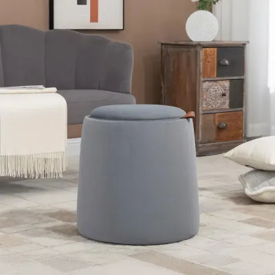 Rund Sittpuff med Förvaring Klädd Ottoman i 44 x 47,5 cm