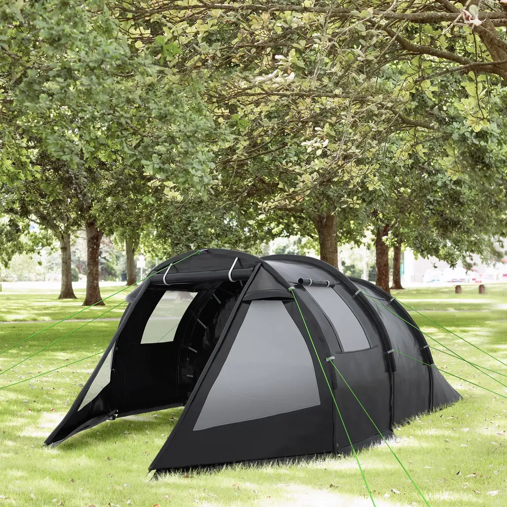 Tunneltält Campingtält Svart av Polyester för 4 Personer