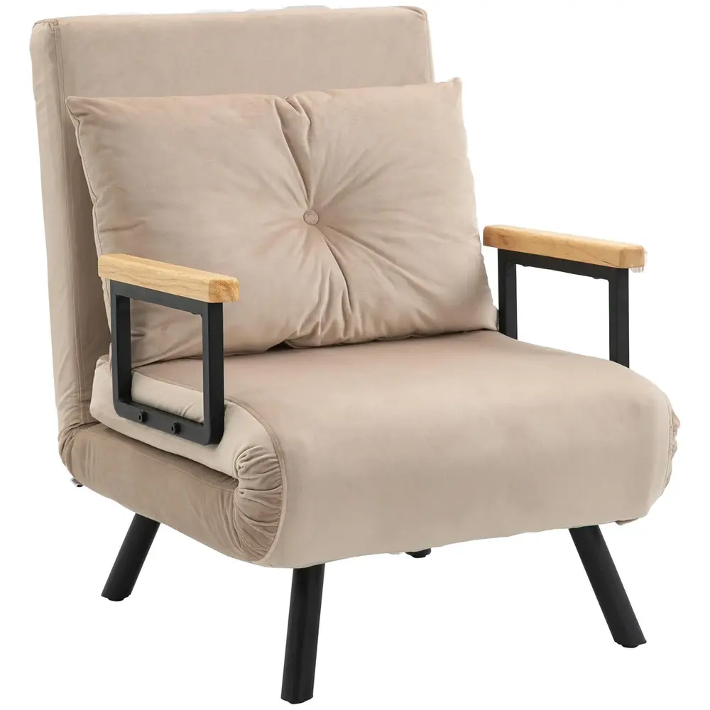 Bäddsoffa Gästsäng Beige av Sammet och Trä 63 x 73 x 81 Cm