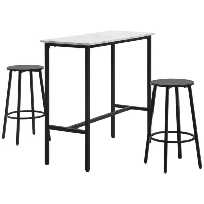 Barbordsset med 1 Bord och 2 Barstolar i Stål och MDF, Vit