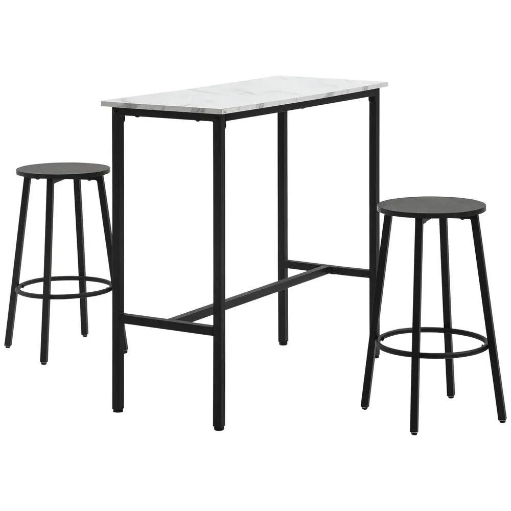 Barbord Matgrupp 3-Delat Vit Svart av Stål och MDF 2