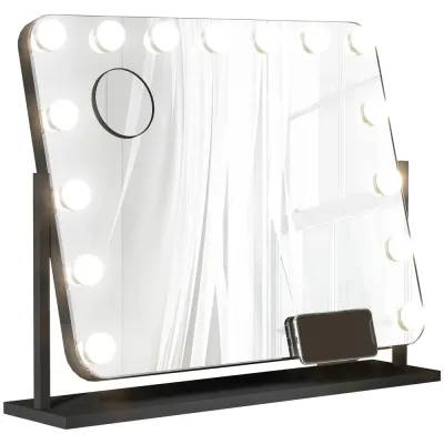 LED-Sminkspegel 3 Ljuslägen Dimbar 62,5 x 49,5 cm, Svart