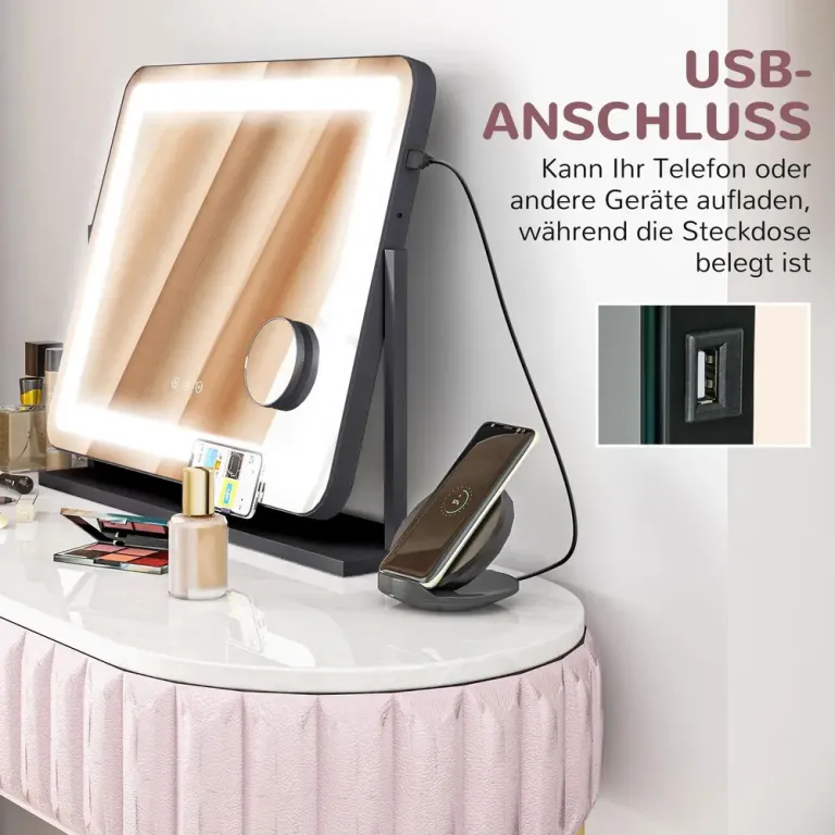 Sminkspegel med LED-Lampor USB-Port 3 Lägen och Roterbar