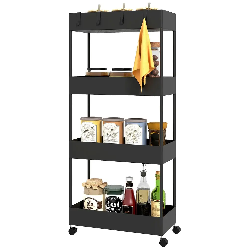Köksvagn 4 Hyllor 4 Flexibla Krokar 4 40x19x90 Cm