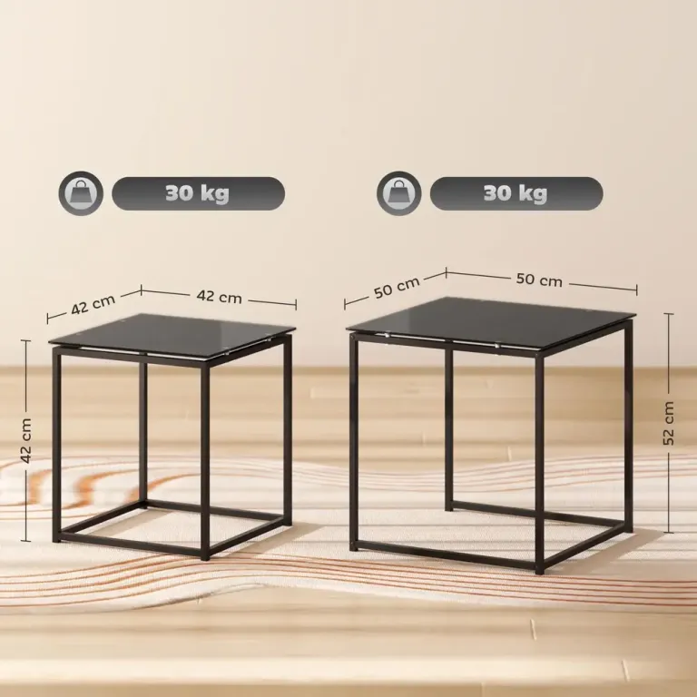 Satsbord 2-Pack Moderna Svarta Sidobord i Glas