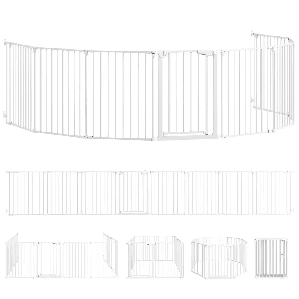 Pet Fence 8 Panel Barriär med Dörr Fällbar för Små och