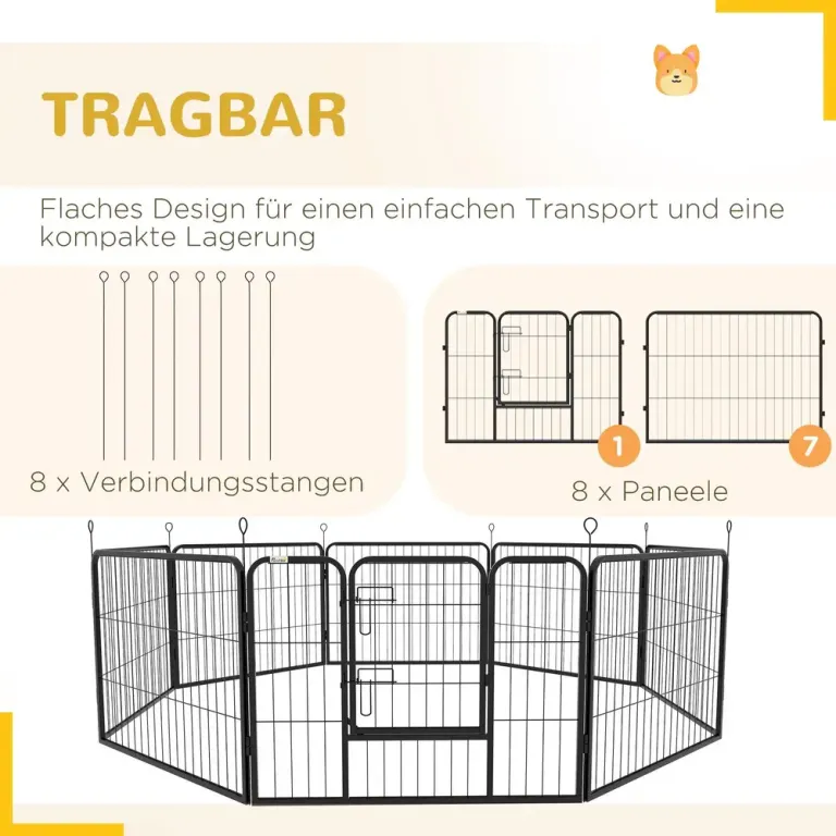 Valphage Hundhage Hopfällbar Rastgård Väderbeständig Panel Metall