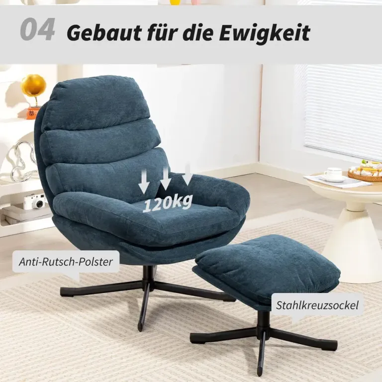 Avkopplingsstol med Pall Fåtölj med Chenilletyg Modern Loungefåtölj